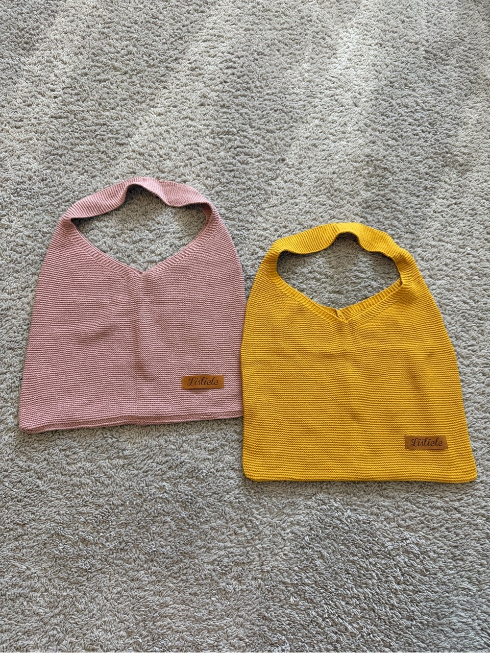 Listicle Pink and Mustard Knit Shoulder Bags